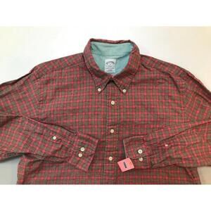 BROOKS BROTHERS,  346 ,SLIM FIT MEN'S RED  PLAID  SHIRT  SIZE L#1054
